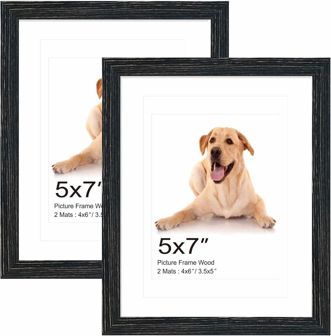 5x7 Hanging Picture Frames,Solid Wood,Not Glass,Display Pictures 3.5x5,4x6 with Mat or 5x7 Without Mat,Stable Sturdy Picture Frame Set for Wall Mounting or Tabletop (Black,5x7,Set of 2) 5x7 Hanging Picture Frames,Solid Wood,Not Glass,Display Pictures 3.5x5,4x6 with Mat or 5x7 Without Mat,Stable Sturdy Picture Frame Set for Wall Mounting or Tabletop (Black,5x7,Set of 2)