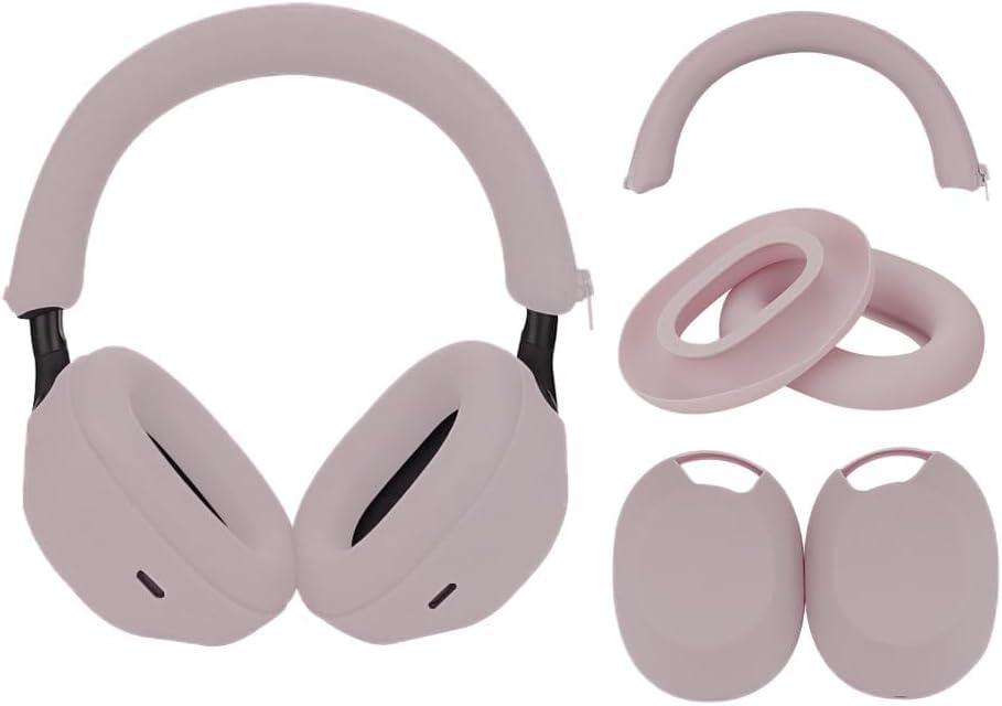 3 Set Case Cover for Sony WH-1000XM5 Headphones,Embody Ear Pad Cover/Headband Cover/Ear Cover Soft Silicone Headphones AccessoriesRose Grey