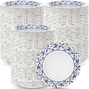 400 Pack 7 Inch Disposable Paper Plates for Everyday Use, Soak Proof Heavy Duty Small Paper Plates for Dinner Picnic, Cut Proof Plate for Holiday Party Family Gatherings(Blue and White)