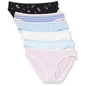 Women's Cotton Bikini Brief Underwear Pack of 6, Black Floral/Blue/Ditsy Floral/Light Pink/Stripe/White, Medium