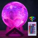 LED Galaxy Lamp 5.9" - 16 Colors, 4 Modes Mesmerizing 3D Moon Lamp with Touch & Remote Control, Wooden Stand, USB Charging - Printed Moon Night Light with Realistic Design | Valentine Day Decor