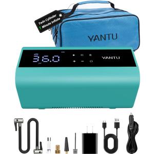 YANTU Cordless Tire Inflator with Dual-Cylinder & 8.3" Large Screen-Portable Air Compressor for Car Tires,12V Rechargeable,Tire Pressure Gauge,Up to 150 psi, Auto/Bicycle/Moto/Truck Use