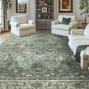 RELEANY Area Rugs 10'x14' Washable Non-Slip, Floral Vintage Distress Print Pattern Medallion Carpet for Living Room Bedroom Dining Room, Dark Green Gray