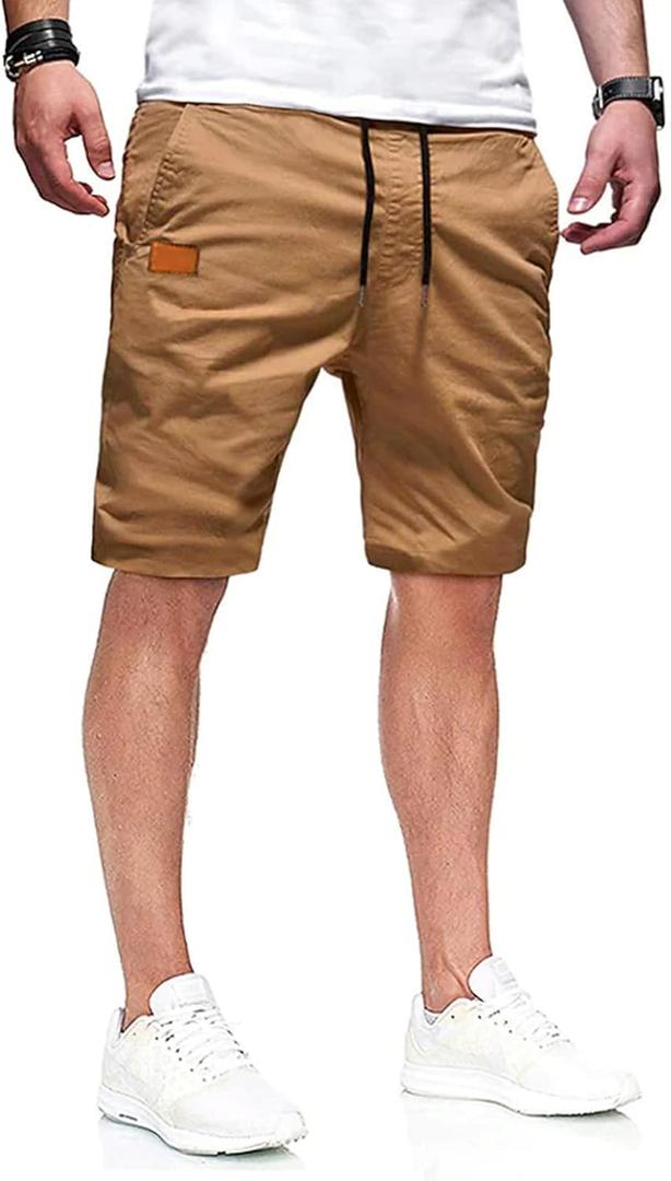 Boonlight Mens Casual Flat Front Shorts Running Shorts for Men with Multi Pocket Athletic Shorts for Summer, Dark Khaki, M