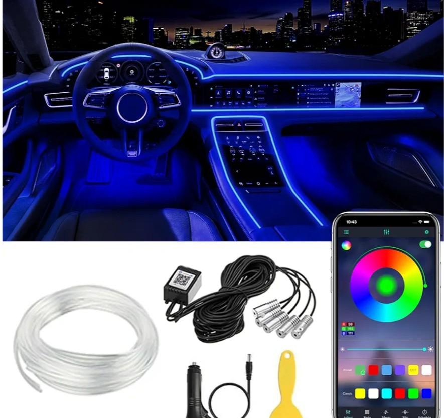 Interior Car LED Strip Lights APP Control, 5 in 1 RGB 16 Million Colors Ambient Lighting Kit with 236 inches Fiber Optic, Music Mode Inside Car Lighting Decorations