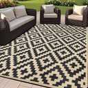 SAND MINE Reversible Mats, Plastic Straw Rug, Modern Area Rug, Large Floor Mat and Rug for Outdoors, RV, Patio, Backyard, Deck, Picnic, Beach, Trailer, Camping, Black & Beige, 6' x 9'