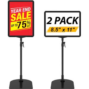 Tabletop Sign Holders 8.5 x 11, Adjustable Floor Standing Sign Holder Stand for Table Top, Black Double-Sided Poster Stands for Display Vertical Horizontal View, Fit Retail Event, 2 Pack