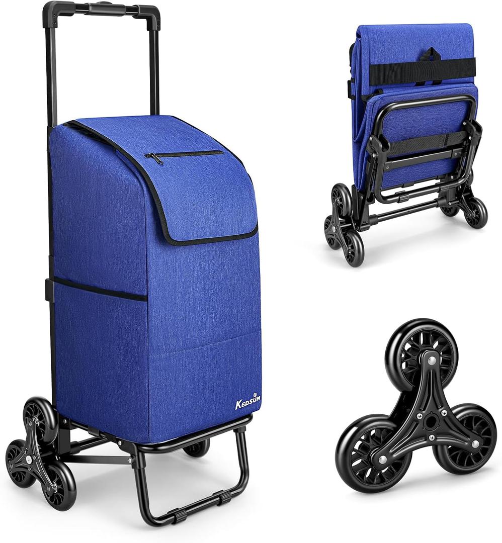 KEDSUM 2 in 1 Stair Climbing Cart, 60L/300LBS Grocery Cart on Wheels for Stairs, Shopping Carts for Groceries with Removable Waterproof Bag, Folding Shopping Carts for Stairs, Blue