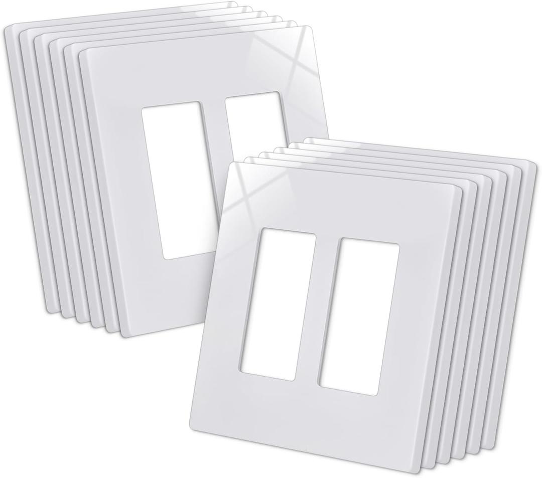 CML 2-Gang Decorative Screwless Wall Plates, 12 Pack Mid-Size Outlet Covers for Electrical Outlets and Switches, Midway Size 4.88" x 4.94", Gloss White, UL Listed