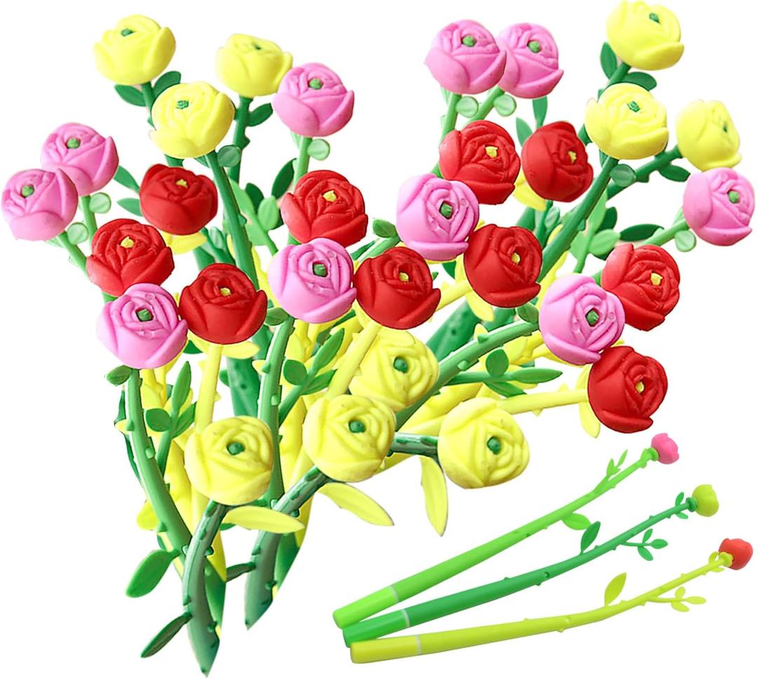 YYaaloa 30pcs Flower Pens Rose Shaped Gel Ink Pens 0.5 mm Black Ink for Child, Women, Coworkers Kids Office School Home Gifts Party Supplies (Rose shaped 30pcs)