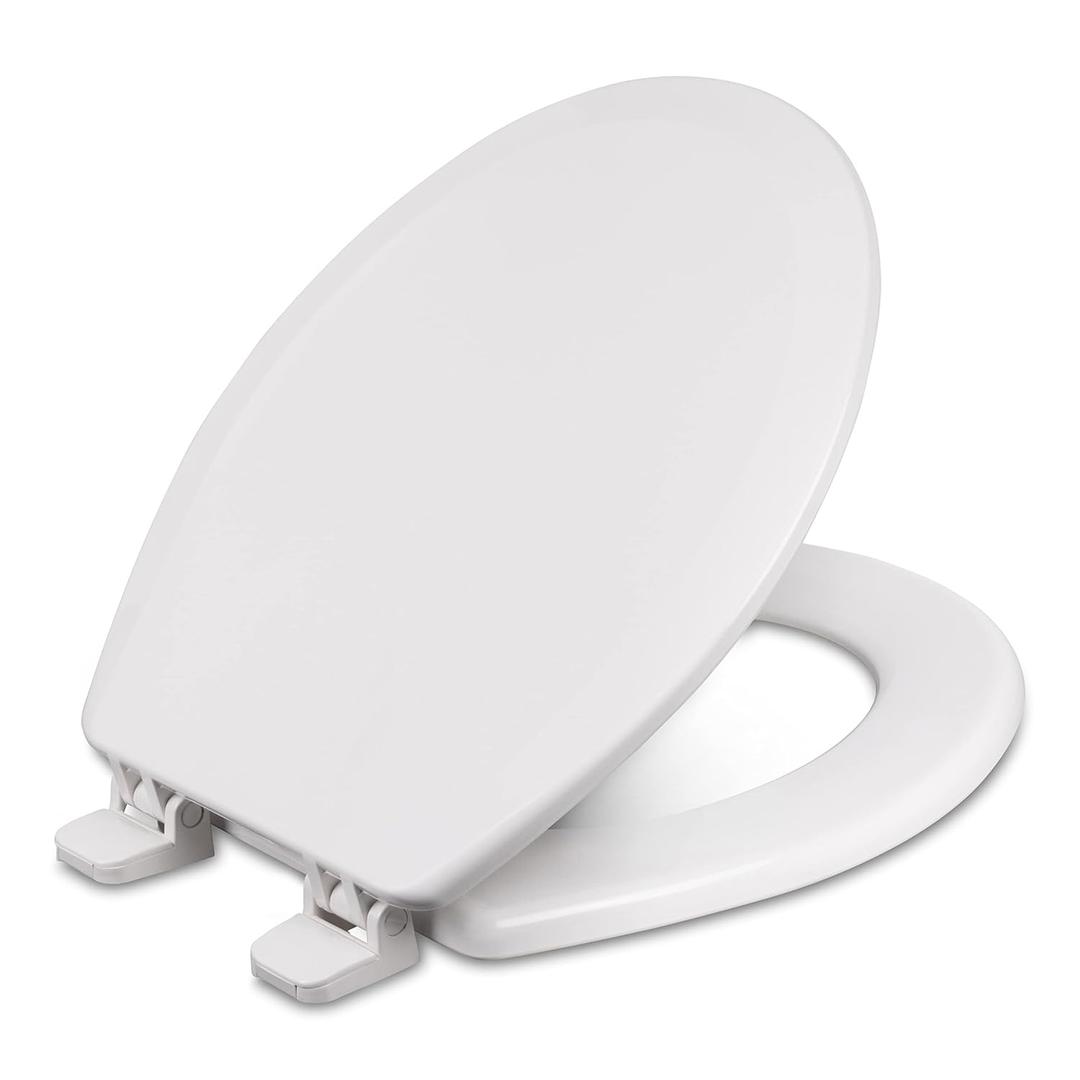 Centoco Round Toilet Seat, Heavy-Duty Wood Core with Plastic Scratch-Resistant Finish, Residential, Made in the USA, 700-001, White