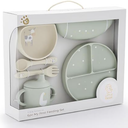 Little Rawr Baby Led Weaning Bundle, 100% Silicone Baby Feeding Set Includes Divided Plate, Suction Bowl, Straw Cup, Bib, Spoon & Fork, Develops Self Feeding Skills, Dishwasher Safe (Green)