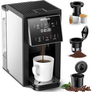 AIRMSEN Grind & Brew Coffee Maker with Grinder - Single Serve Machine Compatible with K-Cup Pods & Ground, 1000W Fast 6-14oz Brewer, Descaling Alert, Touchscreen & 50oz Removable Tank (Large)