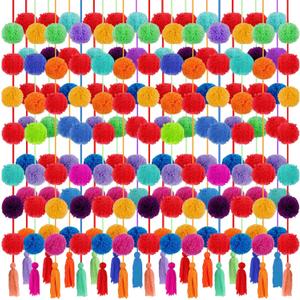 Jecery 12 Pcs 59 ft Christmas Yarn Pom Pom Tassel Garland Hanukkah Strand Rainbow Hanging Garland Fiesta Party Decor for Xmas Home Wedding Birthday Party Decorations(Multicolor)