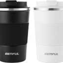 GEMFUL 13oz Travel Coffee Mugs, Insulated Stainless Steel Set (2 Pack) | Double-wall Vacuum Insulation, 380ml, Leak-proof Lids, Bpa-free, for Couple/friends, Hot/cold For Commute/Office, Easy Clean