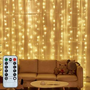 LED String Light 300 LED Lights 8 Modes Control Decoration USB Powered Waterproof Lights for Curtain Christmas Bedroom Party Wedding Home (9.8ft X 9.8ft ,White)