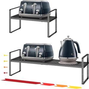 Hole Pattern Expandable Shelf Organizer,1Pack 8.1" Wide Easy to Assemble Cabinet Organizer Shelf, 16.5~27.1" Adjustable Height&Stackable Spice Organization for Cupboard, Black