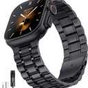 Bestig Compatible with Apple Watch Bands for Men Women 49mm 46mm 45mm 44mm 42mm 41mm 40mm 38mm, Stainless Steel Metal Business Wristband Strap for iWatch Ultra Series 11 10 9 8 7 6 SE 5 4 3 2 1, Black (Matte Black/Polished Black(No Case))