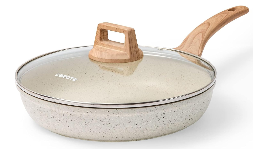 CAROTE Non Stick Frying Pan, NonStick Granite Skillet Omelet Pans, Stone Cookware Chefs Pan, PFOA Free, (White Granite, 12Inch)