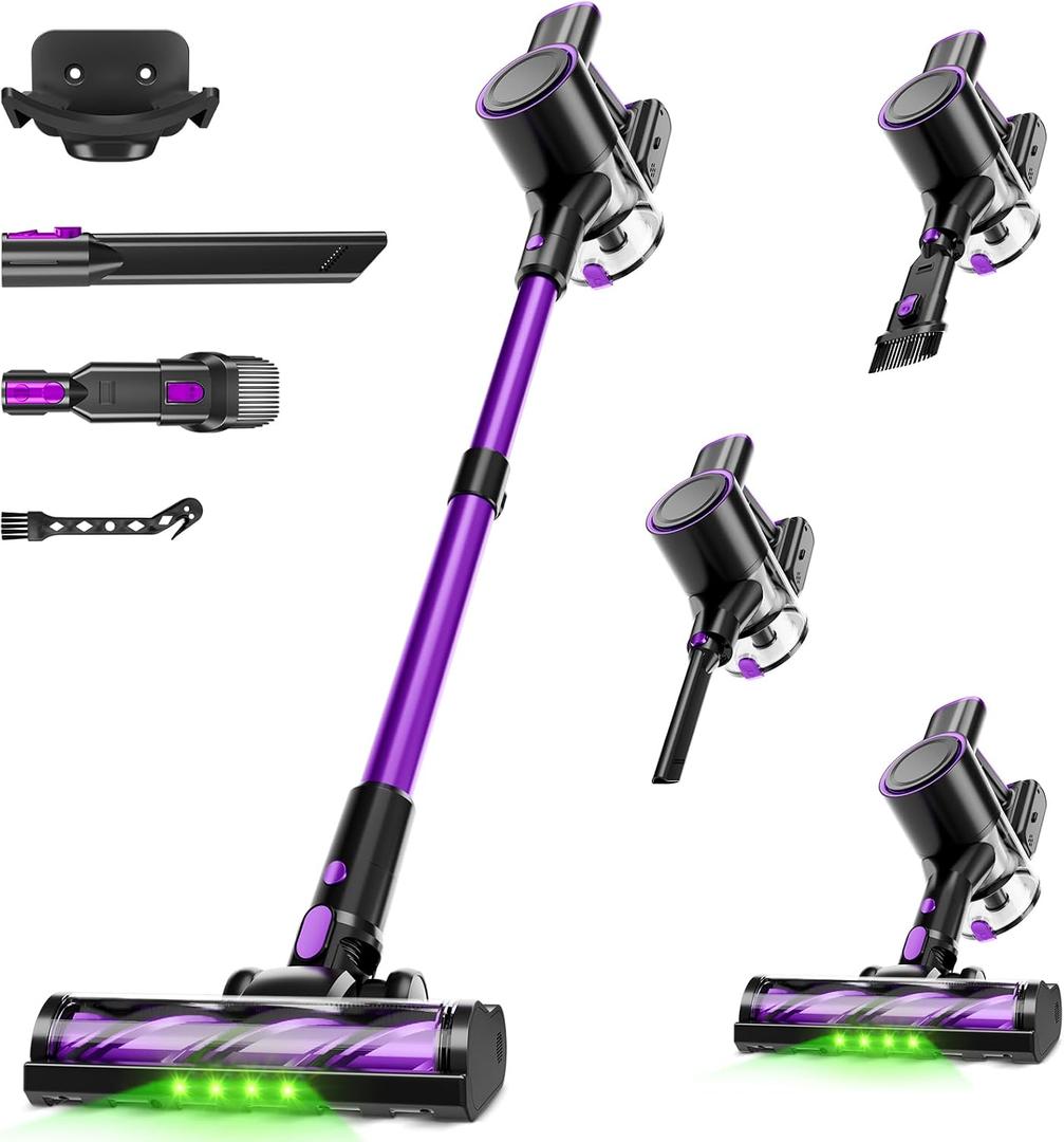 Cordless Vacuum Cleaner, 500W/40Kpa Vacuum Cleaners for Home, Stick Vacuum Cordless with LED Display, Anti-Tangle & Wall Mount