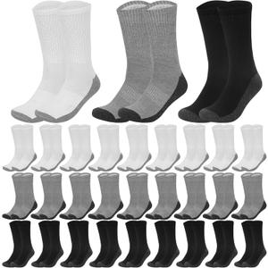 Usavemo 30 Pairs Mens Crew Athletic Socks Cushion Running Ourdoor Sports Work Socks for Men Size 10-13 (Black, L)