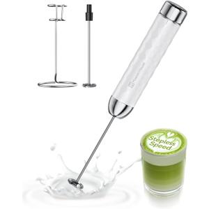 Maestri House Rechargeable Milk Frother with Stepless Speed Control, LunaFro 2.0 Handheld Electric Foam Maker Waterproof Drink Mixer Foamer for Lattes, Cappuccino (White)