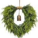 20" Heart-Shaped Wreath for Front Door Faux Greenery with Rustic Bell Waterproof & Fade-Resistant Christmas Decor for Porch, Holiday Wall or Indoor Use