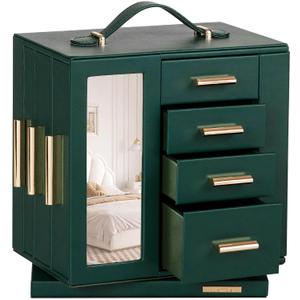 Homde Jewelry Box for Women Large: Rotating Organizer for Ring Earring Necklace Bracelet - 7 Drawers Storage for Dresser (Forest Green), 5.9"D x 5.9"W x 9.25"H