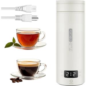 Travel Tea Kettle110V, Portable Electric Kettle, 316 Stainless Steel Premium Liner, 4-speed Temperature Adjustment with Auto Shut-off and Boil-Off Protection,White. (0.5 Quarts)