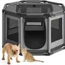 Feandrea Dog Playpen, Oxford Fabric Dog Fence, Octagon Dog Crate, M, 28.3 x 28.3 x 16.9 Inches, PVC Pipe Frame, Breathable Mesh, Double Openings, Dove Gray and Slate Gray UPDC002G01 (28.3"L x 28.3"W x 16.9"H, Dove Gray + Slate Gray)