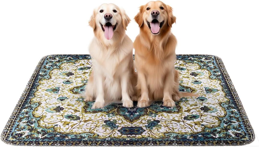 PUPIBOO Washable Pee Pads for Dogs and Cats - Super Absorbent Reusable Puppy Training Pads - 100% Waterproof, Leak-Proof & Non-Slip Whelping Pads for Pet Housebreaking (72 x 72 Inch (Pack of 1), Green Medallion)