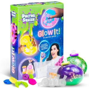 Doctor Squish Squishy Pack Neon Refill | with 6 TPR Balloons, 6 Reusable Clips, Glow in The Dark Sparkles & Slime Powder | Make Your Own Neon Glow Squishies | 1 Pack