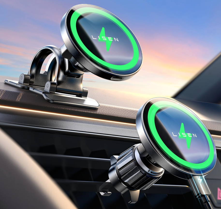 LISEN for 15W MagSafe Car Mount Charger,MagSafe Charger,Wireless Car Charger,Magnetic Phone Holder for Car,Phone Holders for Your Car Accessories for Women Men Jeep Ford F150 for iPhone 1712,Samsung