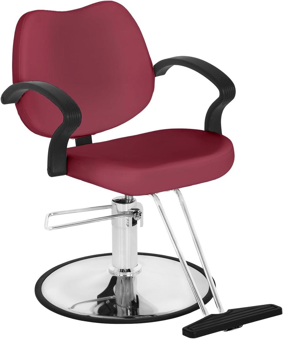 BestMassage Hydraulic Reclining Barber Chair Burgundy, Heavy Duty All Purpose Salon Chair with Adjustable Headrest Footrest and Hydraulic Pump