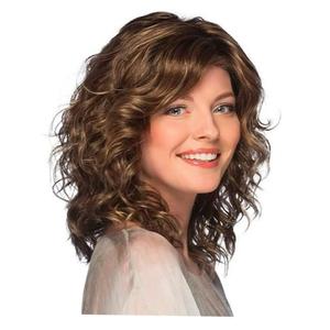 Short Brown Wavy Real Hair for Women, Layered Design, Lightweight, Glueless, Breathable, Wigs Human Hair Mixed Heat Resistant Synthetic, Tangle-Free, Natural Look (Brown,14 Inch)