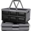 CleverMade Collapsible Shopping Basket 32L, 3 Pack Folding Grocery Basket with Handles, Stackable Reusable Storage Crate with 35 lb Capacity, Recycled Plastic, Car Trunk Organizer- Stone Gray