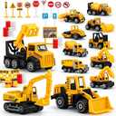 TOY Life 35 PCS Construction Toys, Toy Trucks for Kids Ages 4-8, Small Vehicles Mini Excavator, Cake Topper Decoration, Bulldozer for Boys, Kids Play Set Birthday Gifts