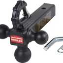 Patented Forged Trailer Hitch Tri-Ball Hitch with Hook: 3 Sizes in 1 Tow Ball Hitch, Fits 2-inch Hitch Receiver, Secure Locking Mechanism, Matt Black