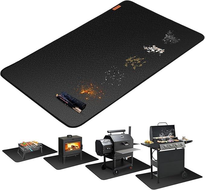 Airshooter Under Grill Mat Black High Quality Fiberglass With Double-Sided Silicone Coating 48" x 30"