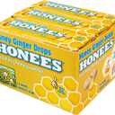 Honees Filled Honey Ginger Drops, Natural Cough Drops- Pure Ginger Sore Throat Relief - Nothing Artificial -Throat Coat Lozenges, Natural Cough Suppressant, Non-GMO (12 Pack – 108 Drops)