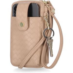 Mundi Jacqui RFID Crossbody Wallet for Women, Vegan Leather Small Travel Handbag with Phone Holder, Compact Organizer with Card Slots and Adjustable Strap, Vacation Purse in Taupe