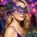 Halloween Masquerade Masks for Women - 2025 Peacock Feather Mask for Men Couples, 1920s Venetian Eyemask for Party (Gold and Purple)