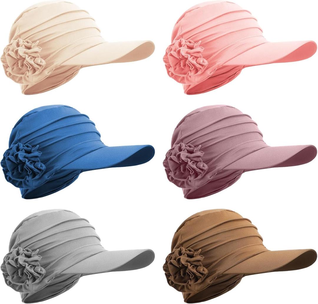 JenPen 6 Pcs Chemo Headwear for Women Brim Visor Head Cancer Hats Flower Turban Baseball Hat for Hair Loss Patient Summer (Light Color)