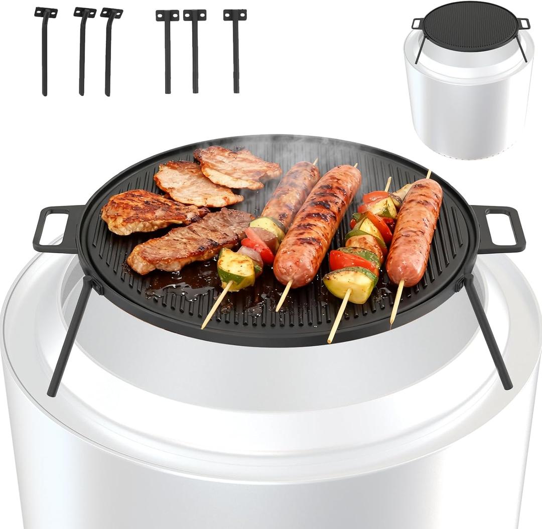 Griddle Grill Cookware for Solo Stove Bonfire/Yukon 19.5" Fire Pit, Cast Iron Grill Pan for Solo Stove Mesa Accessories, Firepit Round Griddle with 3 Removable Legs for Outdoor BBQ Cooking & Camping