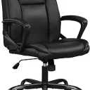 Home Office Chair Ergonomic Desk Chair PU Leather Task Chair Executive Rolling Swivel Mid Back Computer Chair with Lumbar Support Armrest Adjustable Chair Black