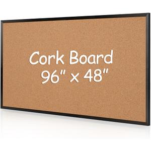 Board2by Extra Large Cork Bulletin Board 96" X 48", Black Wood Framed 8'x4' Corkboard for Wall, Wall Mounted Notice Pin Board with 18 Push Pins for School, Home & Office