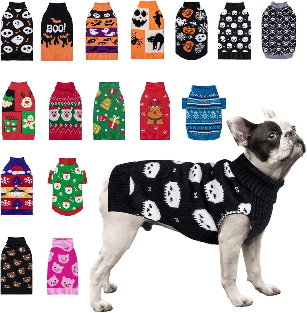 CuteBone Skull Dog Sweater for Small & Medium Dogs - Halloween Puppy Clothes with Leash Hole for Chihuahua, Yorkie & Teacup Dogs (X-Large)
