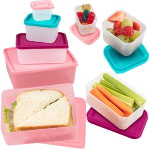 Bentology Snack Buddies - Mini Bento Snack Lunch Box w 4 Portion Control Meal Containers and Lids - BPA, PVC Free, Food Safe  On-the-Go lunchbox - Pink (1 Count)