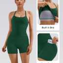 SUUKSESS Women 2 Piece Workout Sets High Waisted Biker Shorts with Pockets Built in bra Racerback Tank Tops (Green, M)