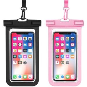 OHIFAST Waterproof Phone Pouch, IPX8 Cell Phone Case for iPhone 15 14 13 Pro Max Plus Galaxy S22 S23 up to 7" Essential Dry Bag for Beach Cruise Ship, 2 Pack,(Black+Pink)